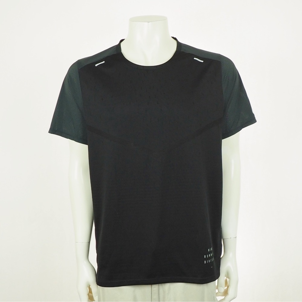 Nike Rise 365 Running Division Tee Shirt Mens Large Black Crew Dri-Fit Training